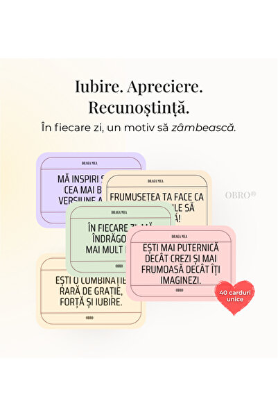 OBRO Set cadou pentru iubită, soție – 40 de felicitări zilnice cu mesaje de iubire, apreciere și recunoștință