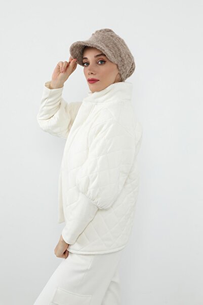 Aisha's Design Γυναικείο καπέλο με πούπουλα και καπέλο χειμερινού τύπου, B-73TK, Πέτρα