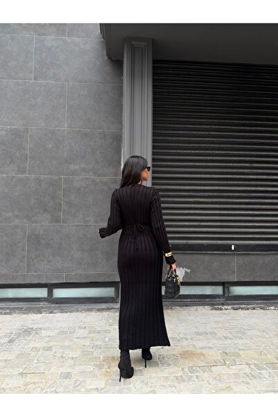 CLB COLLECTION Bel Bağlamalı Fitilli Triko Elbise