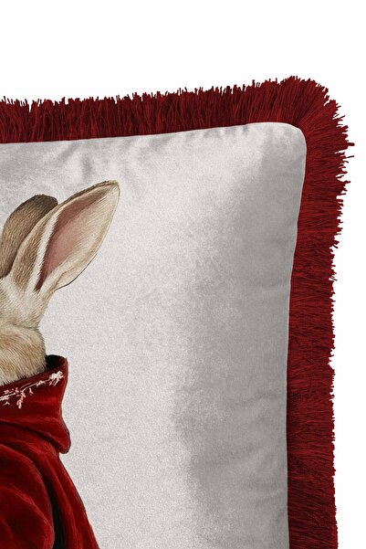 Pilloveland Fringed Throw Pillow Cover 43*43 cm - Rabbit - New Year - Christmas - New Year's Eve