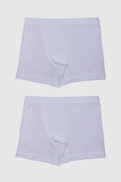 BAYKAR Boy's Cotton Plain Classic Comfortable Cut Boxer 2 Pack 3310 White