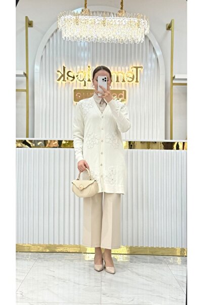 Nefise Üçlü Çiçekli Uzun Hırka