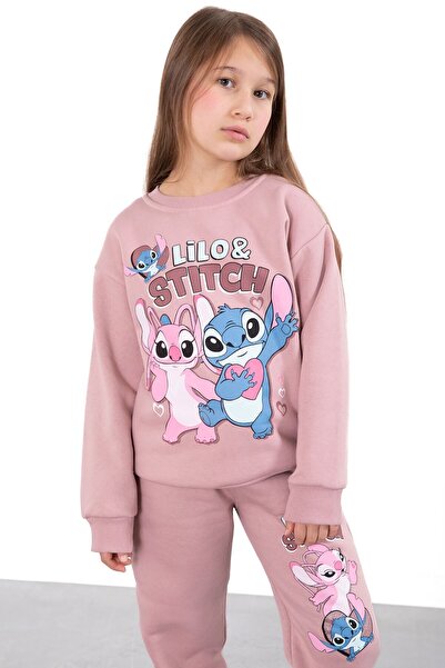 Cansın Mini Сушен розов очарователен блясък с характерни отпечатъци Комплект спортен екип за момичета Shardooned 23296