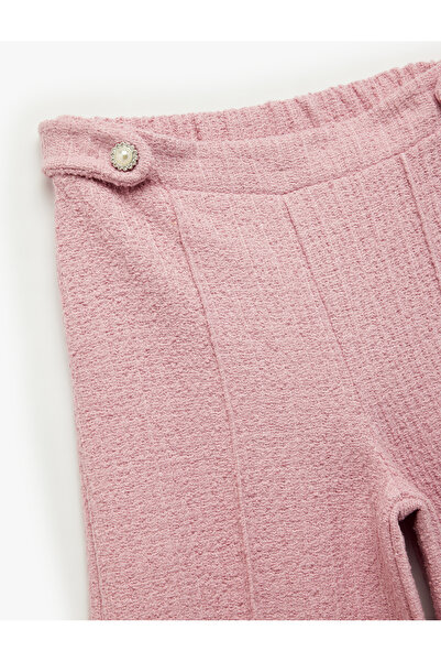 Koton Button Accent Detailed Ribbed Wide Leg Tweed Pants