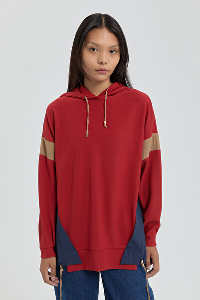 Nihan Garnili Kapşonlu Sweat Kiremit