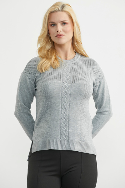 Sementa Patterned Long Back Knit Sweater - Gray