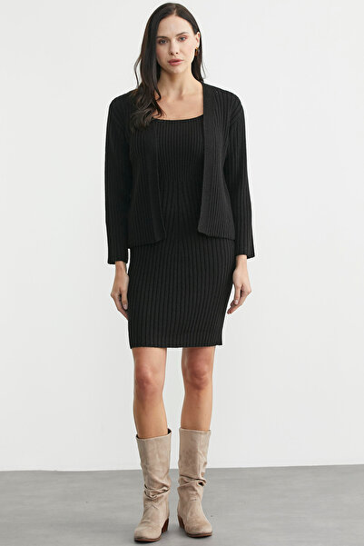 Sementa Double Dress Cardigan Knitwear Set - Black