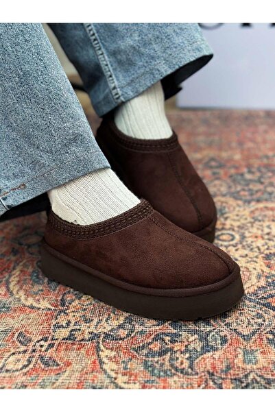 SİBA SHOES Yula İçi Kürklü İşleme Detaylı Acı Kahve Süet Kadın Bot