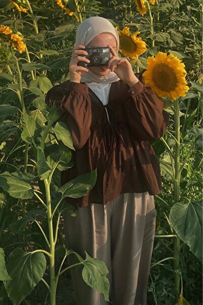 ZÜLAYS Büzgülü Vual Bluz Kahverengi