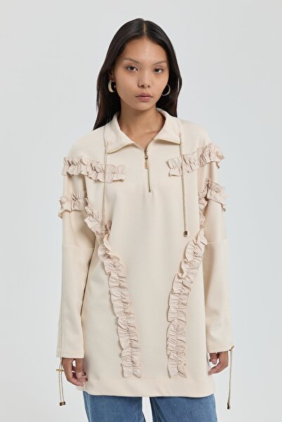 Nihan Fırfır Detaylı Sweat Krem