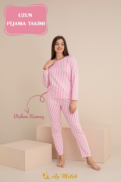 AYMELEK Women's Pajama Set Patterned Cotton Crew Neck Set
