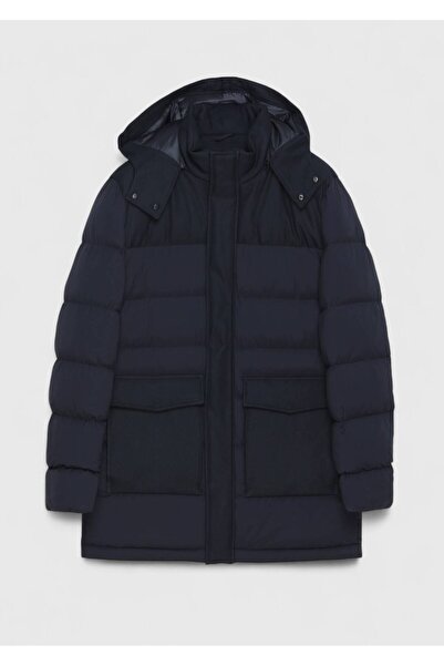 Ramsey Lacivert Regular Fit Kapüşonlu Klasik Dokuma Kaban