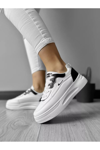 Casual Women's sneakers made of ecological leather, casual, CL2403, White with Black