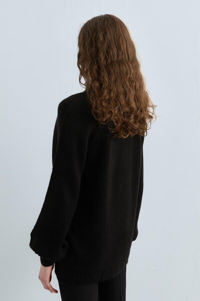 Nihan Düğme Detaylı Triko Tunik Siyah