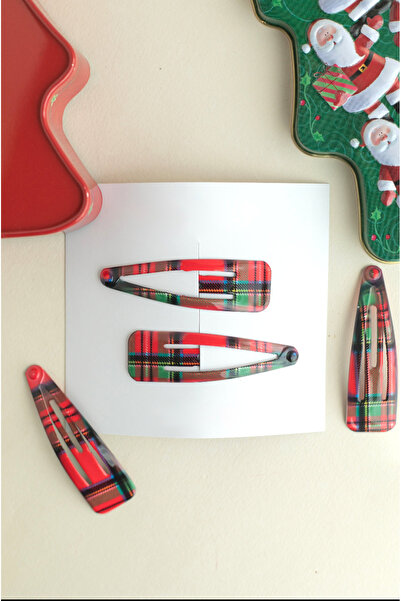 chipiques Set of 2 Red Plaid Patterned Large Snap School Buckles