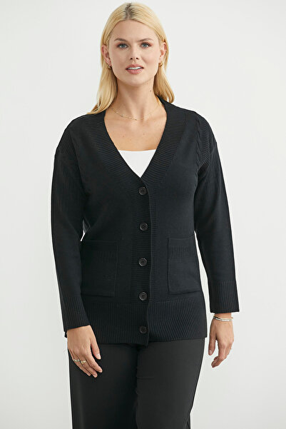 Sementa Oversized Pocket Knitwear Cardigan - Black