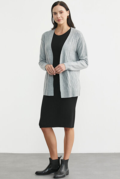 Sementa Saç Örgülü Rahat Kalıp Triko Hırka - Gri