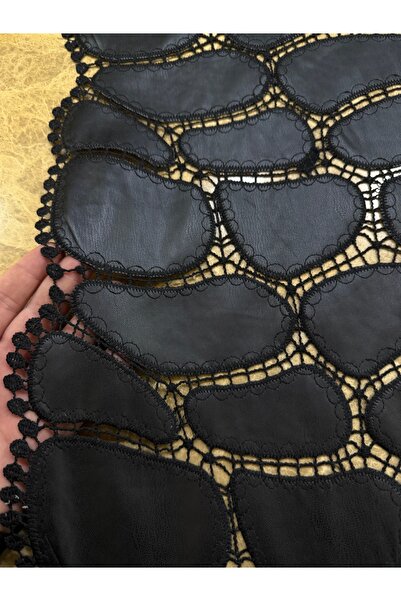 METERİAL Black Oval Patterned Handcrafted Look Lace Fabric 135 cm – Stylish Evening Dress Design Fabric