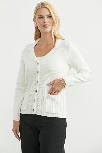 Sementa Wool Pocket Button Detailed Knitwear Jacket - Bone