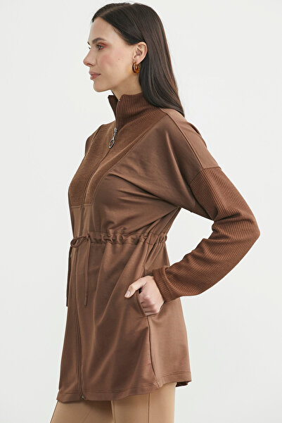 Sementa Mock Neck Full Zip Tunic - Brown