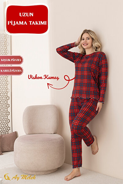 AYMELEK Women's Pajama Set Patterned Cotton Crew Neck Set