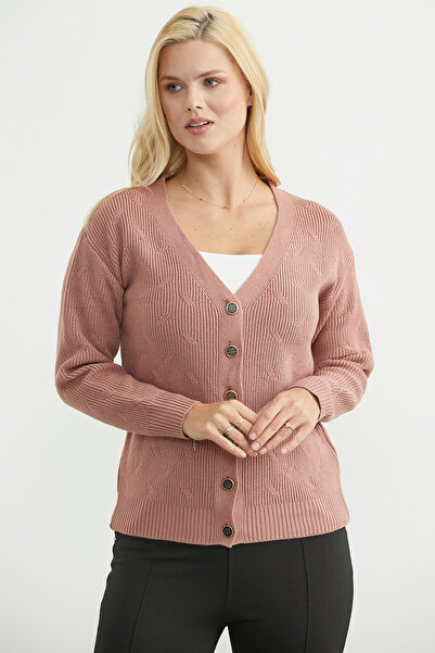 Sementa Oversized Knitwear Cardigan with Metal Buttons - Rose