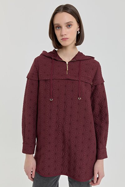 Nihan İnce Kapitone Kapşonlu Sweat Bordo