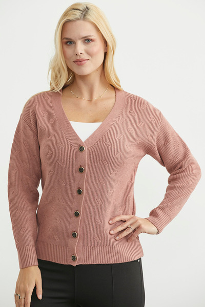 Sementa Oversized Knitwear Cardigan with Metal Buttons - Rose