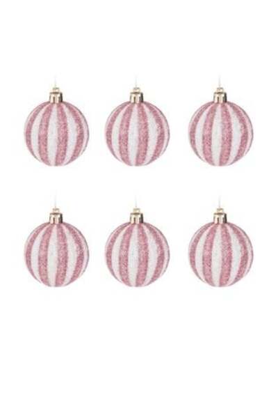 Craciun Set of Pink White Striped & Glitter Balloons Ø6cm - 6pcs