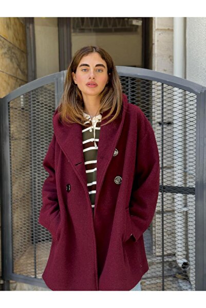 Retrobird Urban Retro cu glugă supradimensionat Jachetă Palton Femei Bordeaux