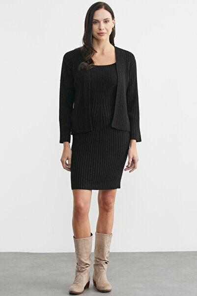 Sementa Double Dress Cardigan Knitwear Set - Black