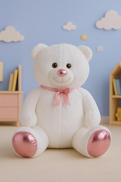 hak-iş oyuncak دمية دب قطيفة بتفاصيل وردية مع وشاح 80 سم