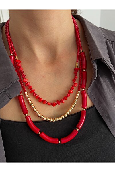 nergis collection Kadın Akrilik Boncuk Kendinden Kombinli Çoklu Boncuk Kolye