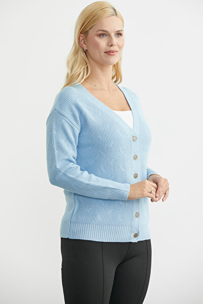 Sementa Oversized Knitwear Cardigan with Metal Buttons - Blue