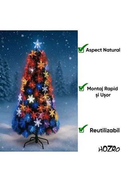 HOZRO Artificial Christmas Tree HOZRO, 180 cm, with Lighted Star, Multicolor Light Effects