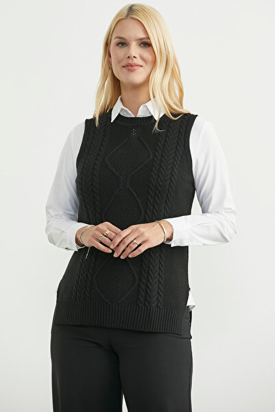 Sementa Ethnic Motif Sleeveless Knit Sweater - Black