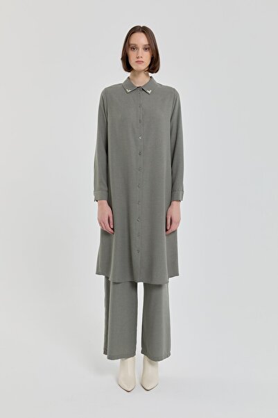 Nihan Yaka Aksesuarlı Tunik Haki