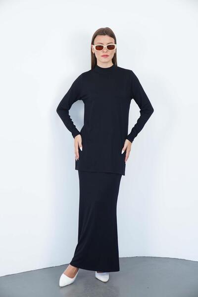 penyebizden Σετ Τουνίκ και Φούστα Βισκόζη ψηλός λαιμός - Μαύρο