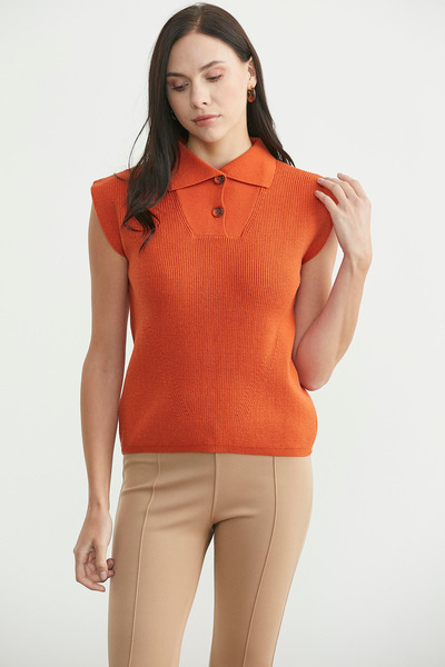 Sementa Shawl Collar Half Buttoned Knitwear Sweater - Orange