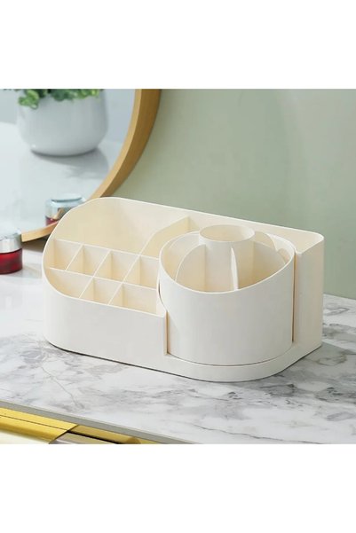 MİMOZA PARK 360 Degree Rotatable 22-Compartment Makeup Organizer - Cosmetic Organizer with Transparent Lid