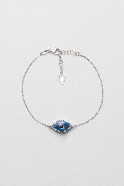 So CHIC... Nazar İkonlu 18 Ayar Beyaz Altın Kaplama 20 Cm Gümüş Minimal Bileklik