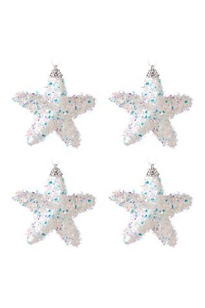 SHOPIENS Set ornamente de Crăciun - Stele albe cu beteală holografică 6 cm - 4 buc