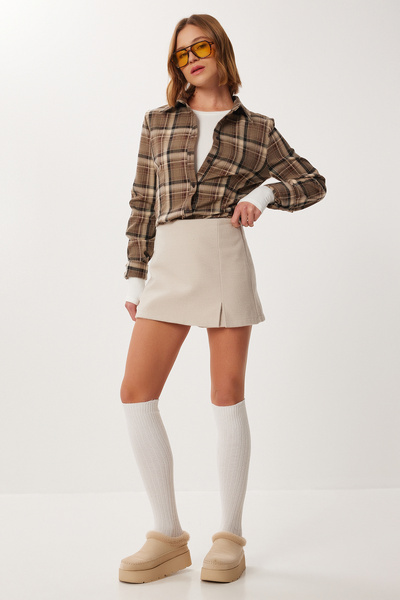 Lovelyİstanbul Slit Kaşe Mini Shorts Skirt Lzv0042 Beige