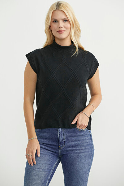 Sementa Mock Neck Sleeveless Knitwear Sweater - Black
