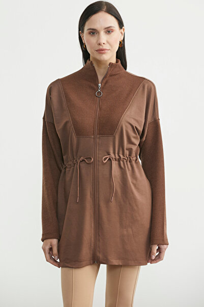 Sementa Mock Neck Full Zip Tunic - Brown