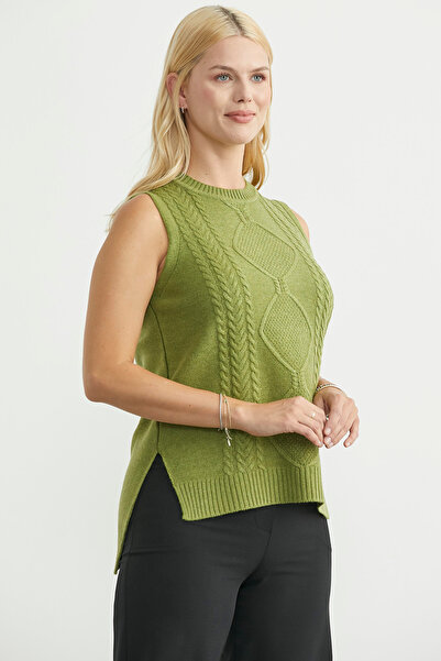 Sementa Ethnic Motif Sleeveless Knit Sweater - Green