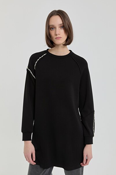 Nihan Taş Detaylı Örme Sweat Siyah