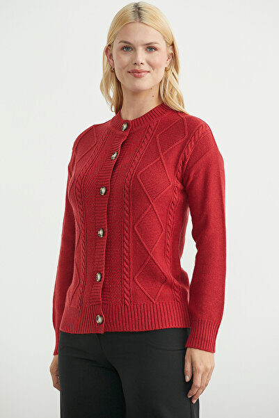 Sementa Buttoned Oversized Angora Knitwear Cardigan - Red
