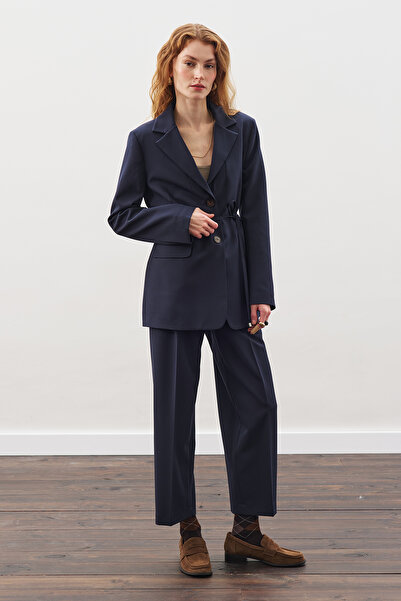 Manuka PİLE DETAYLI DÜZ KESİM PANTOLON LACİVERT