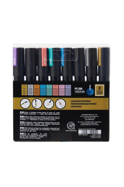 UNİ-BALL Uniball Posca (1.8-2.5) Water-Based Painting Marker Metallic Set of 8 (N) (Uni-Pc-5M)/ 8C Mc Set